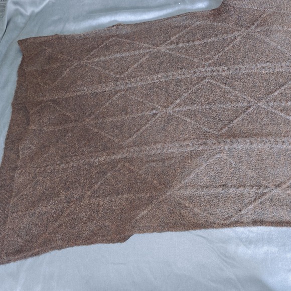 World Market Recycled Yarn Cable Knit Funnel Neck Sweater Poncho Brown NWT - Picture 9 of 16